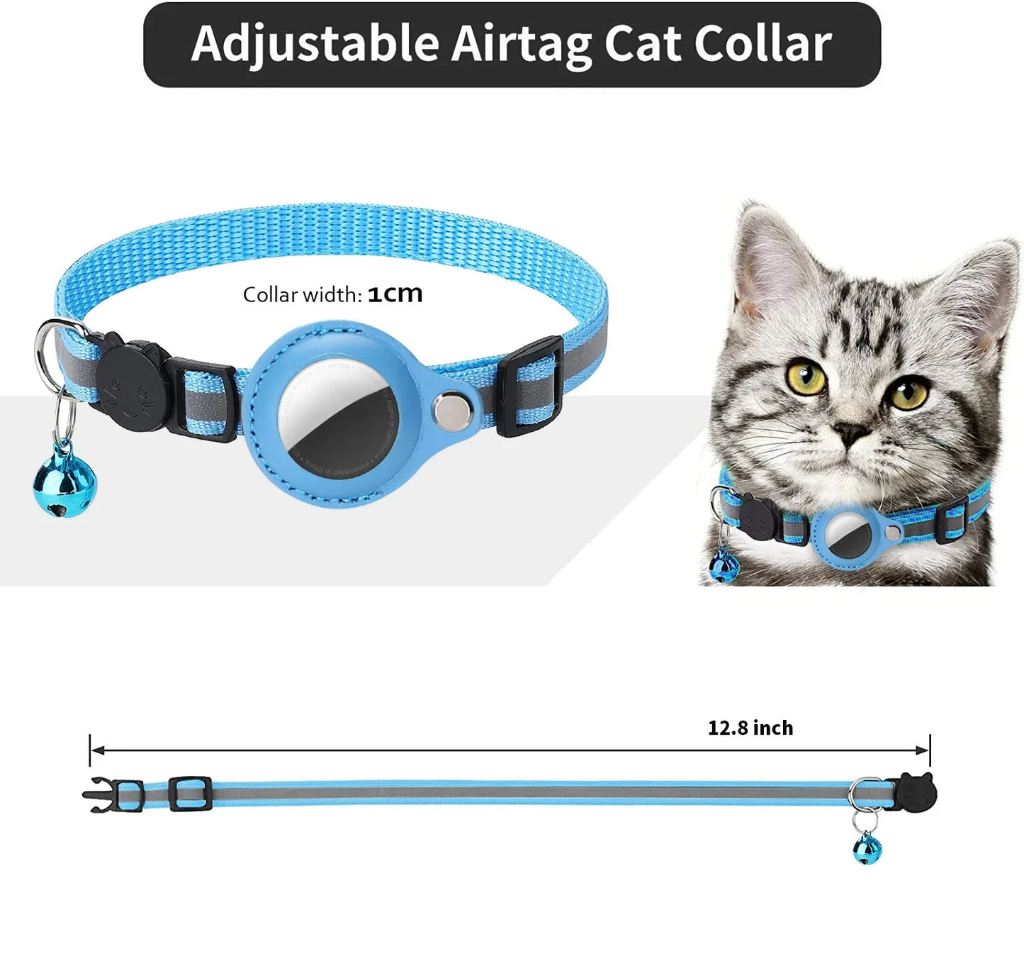 Coleira Ajustável para Pets com Suporte para AirTag